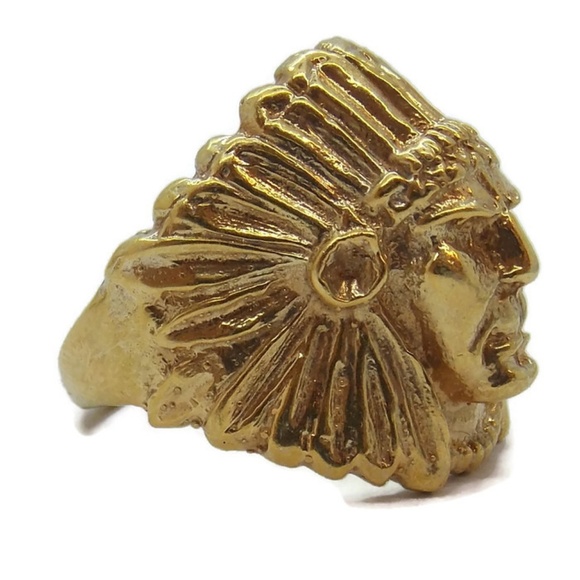 Indian Head Ring Men's14k Solid Yellow Gold.